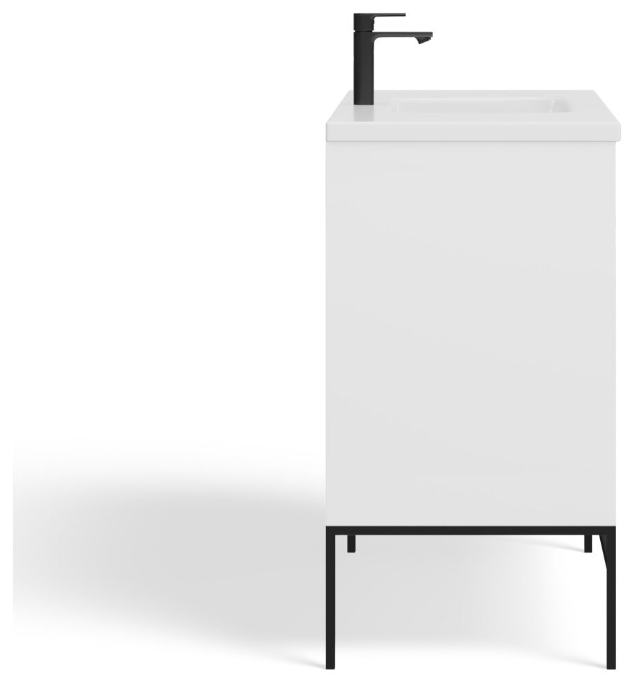Lockhart Bath Vanity, White, 36", Black Hardware, Single Sink, Freestanding
