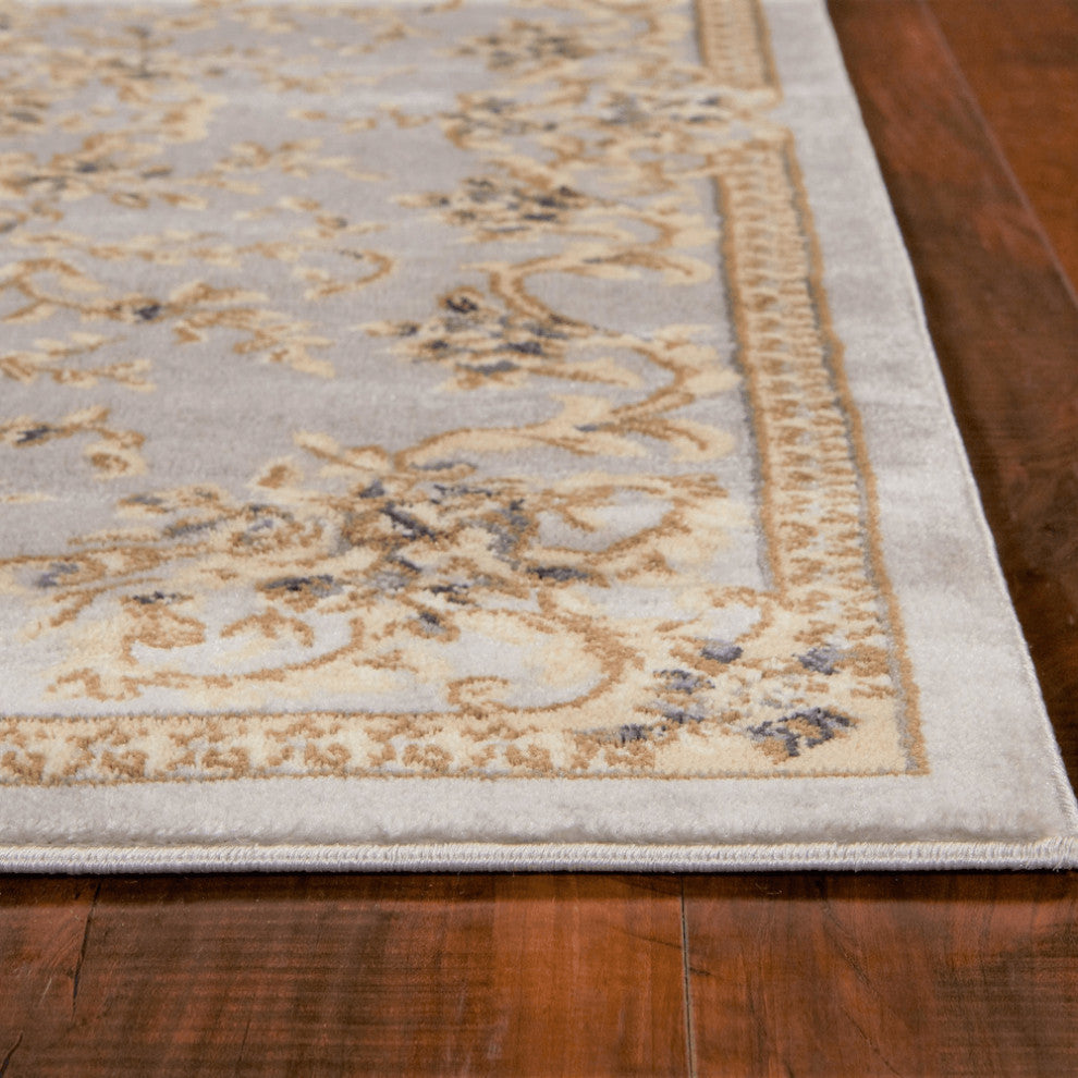 5' X 8' Light Grey Floral Vines Bordered Area Rug