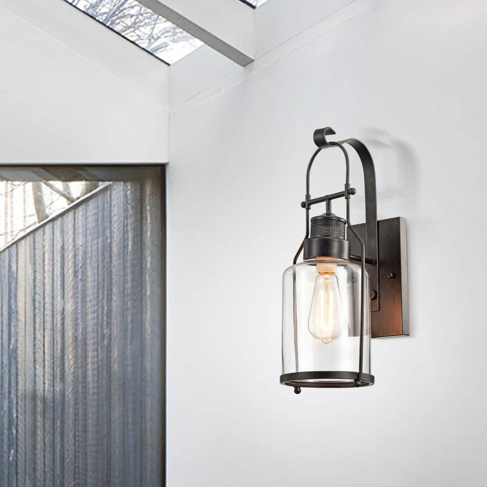 Helen Antique Black Finish Rustic Wall Sconce Lantern