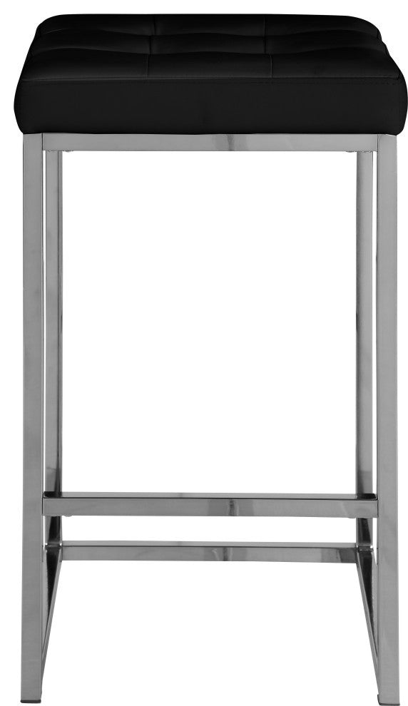 Nicola Counter Stool, Set of 2, Black, Vegan Leather, Chrome Base