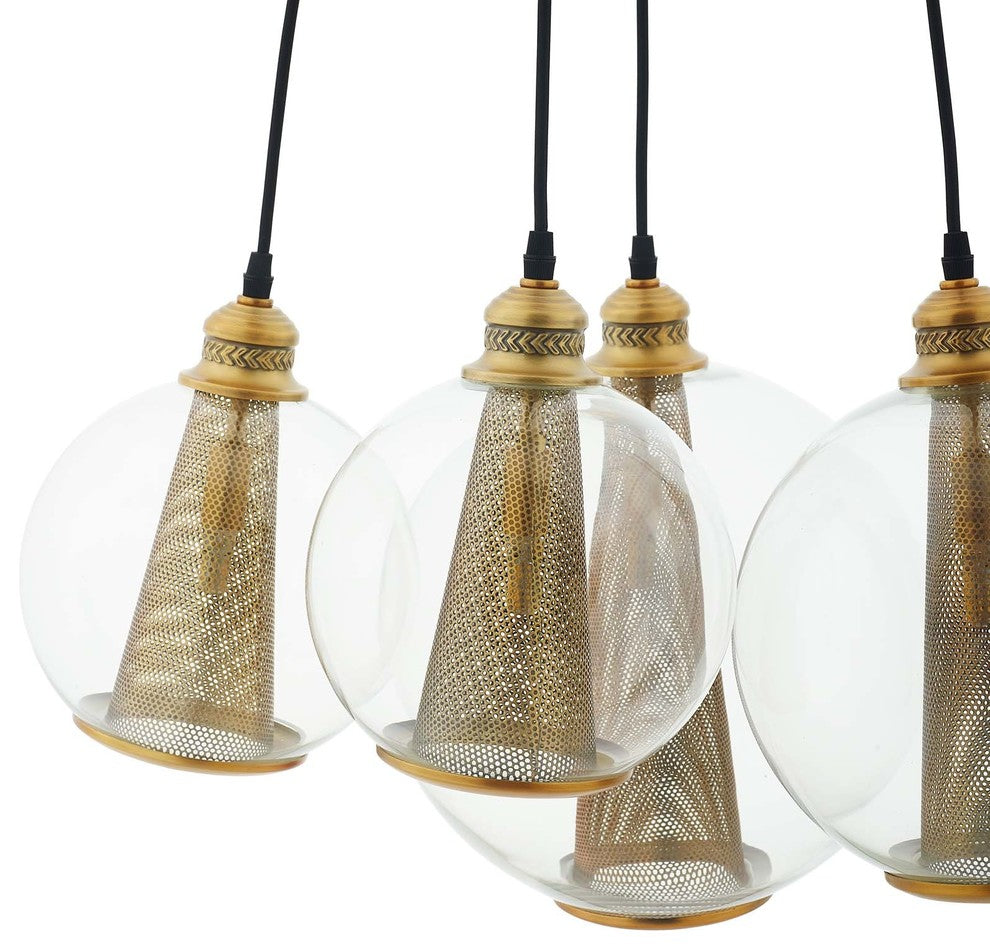 Peak Brass Cone And Glass Globe Cluster Pendant Light Chandelier