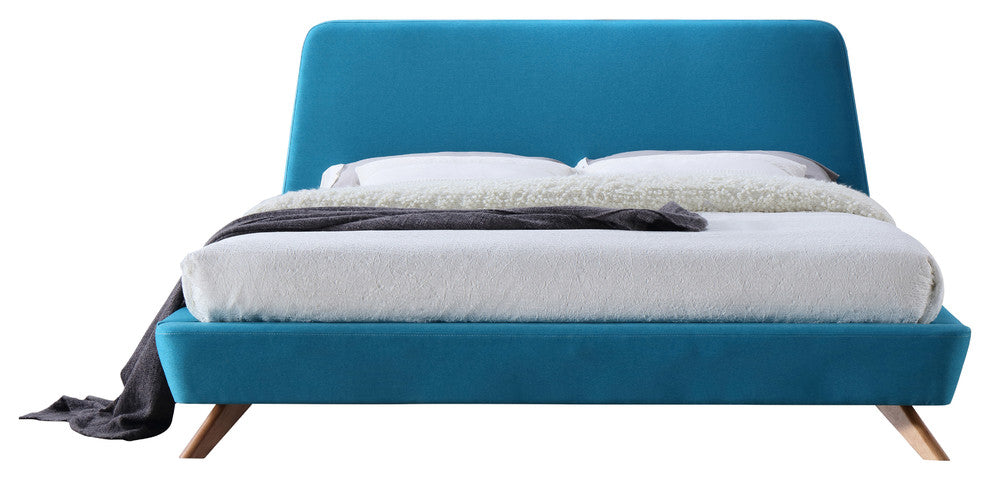 Henry Mid-Century Modern Upholstered Platform Bed, Blue, King