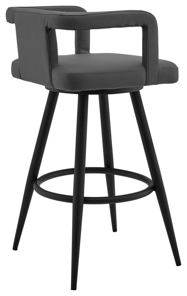 Gabriele 26" Gray Faux Leather and Black Metal Swivel Bar Stool