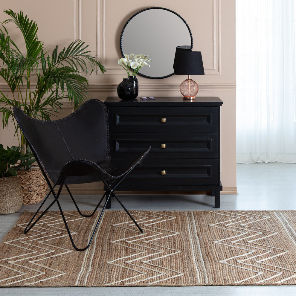 5' x 8' Troyes Natural and Ivory Chevron Braided Area Rug