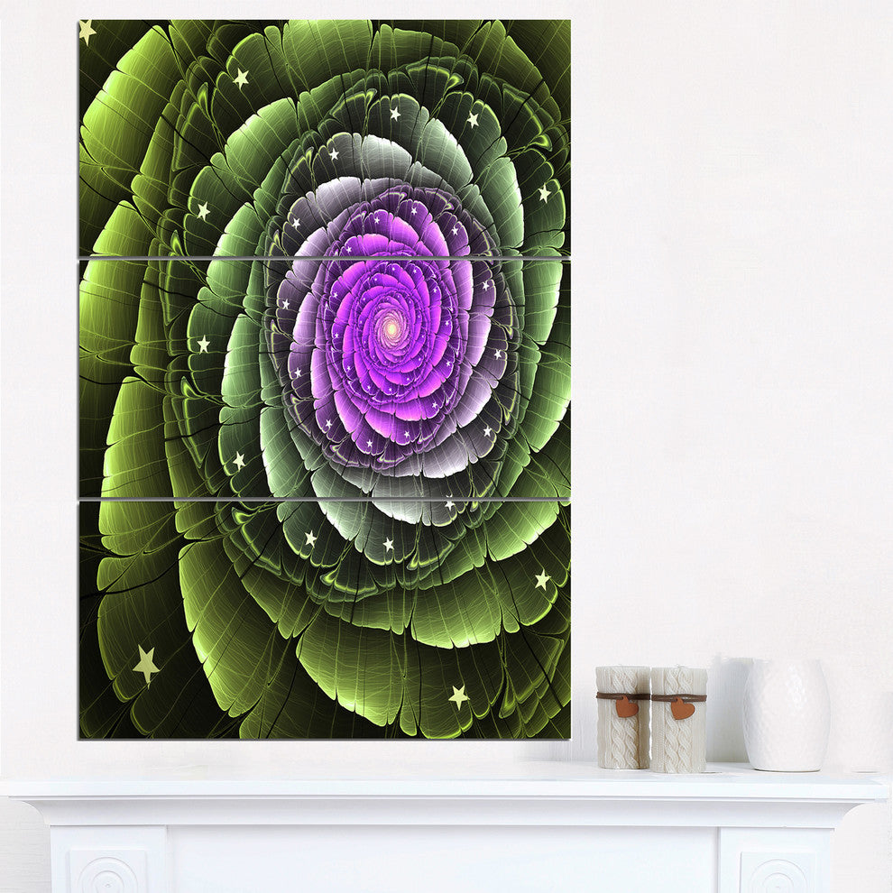 "Lush Green and Purple Fractal Flower" Metal Wall Art, 3 Panels, 28"x36"