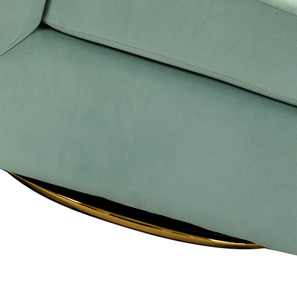 Upholstered Accent Comfy Swivel Chair With Metal Base, Sage