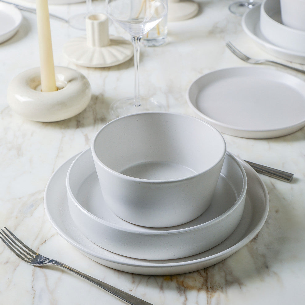 Stone Lain Albie Stoneware 20 Piece Dinnerware Set With Pasta Bowls, White