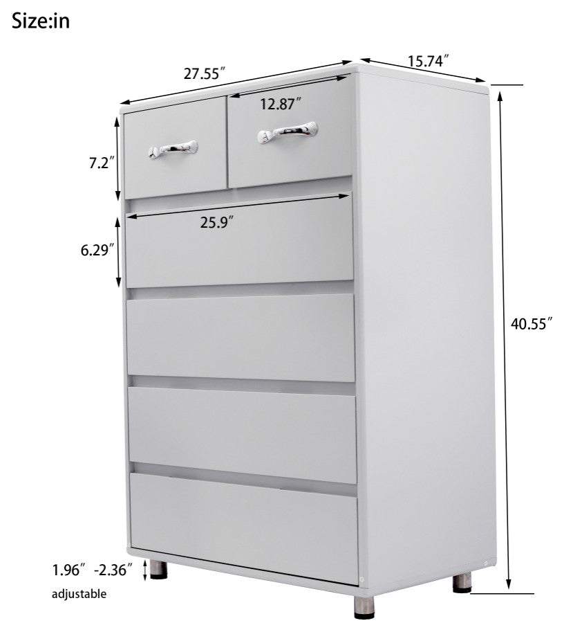 6 Drawer Side Table, Gray