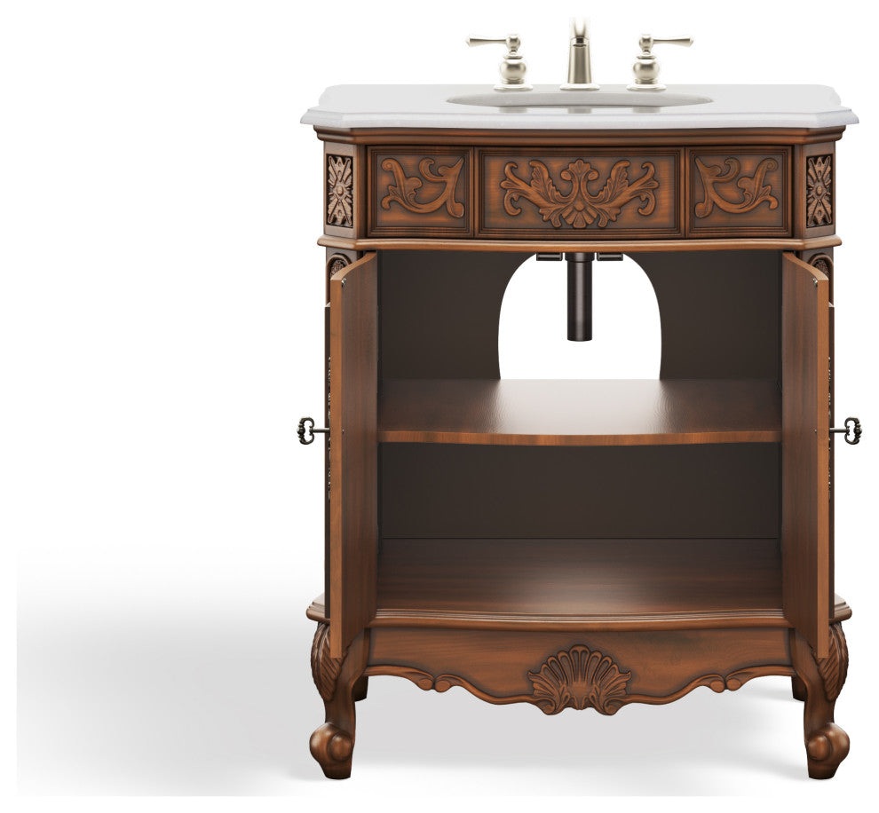 30 Inch Classic Style Fiesta Bathroom Sink Vanity, Brown, 30", Single Sink, Freestanding