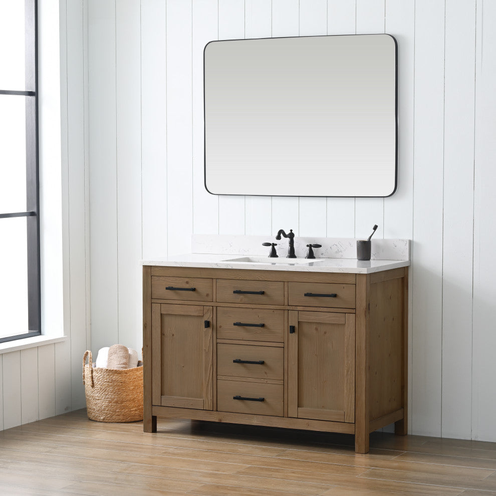 Jasper 48" Bathroom Vanity, Textured Natural, Ariston White Engineered Stone Top