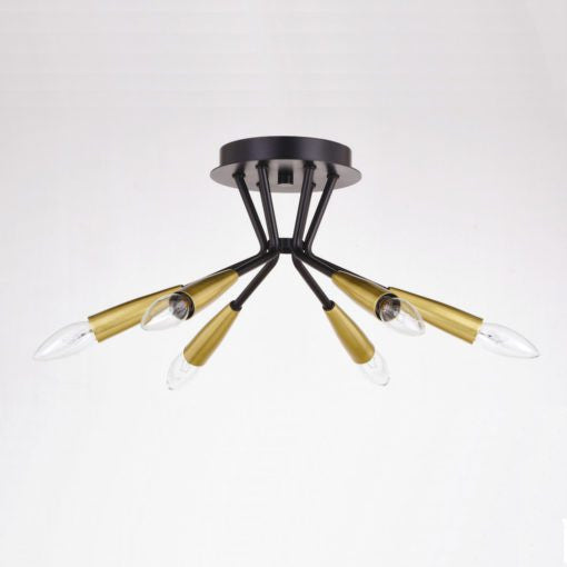Ellis 16.25-in. 6 Light Semi-Flush Mount Matte Black and Satin Brass
