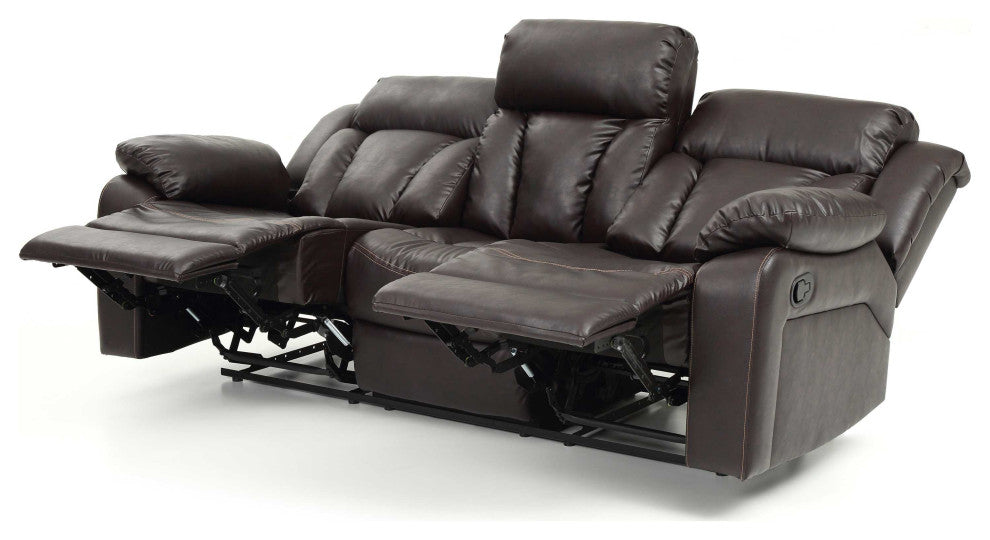 Daria 85 in. W Flared Arm Faux Leather Straight Reclining Sofa, Dark Brown