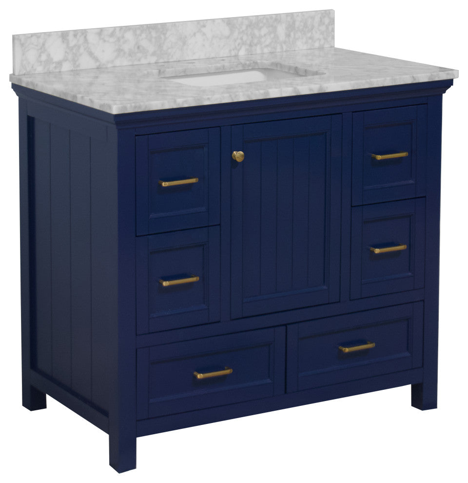 Pagie 42" Bathroom Vanity, Royal Blue, Carrara Marble