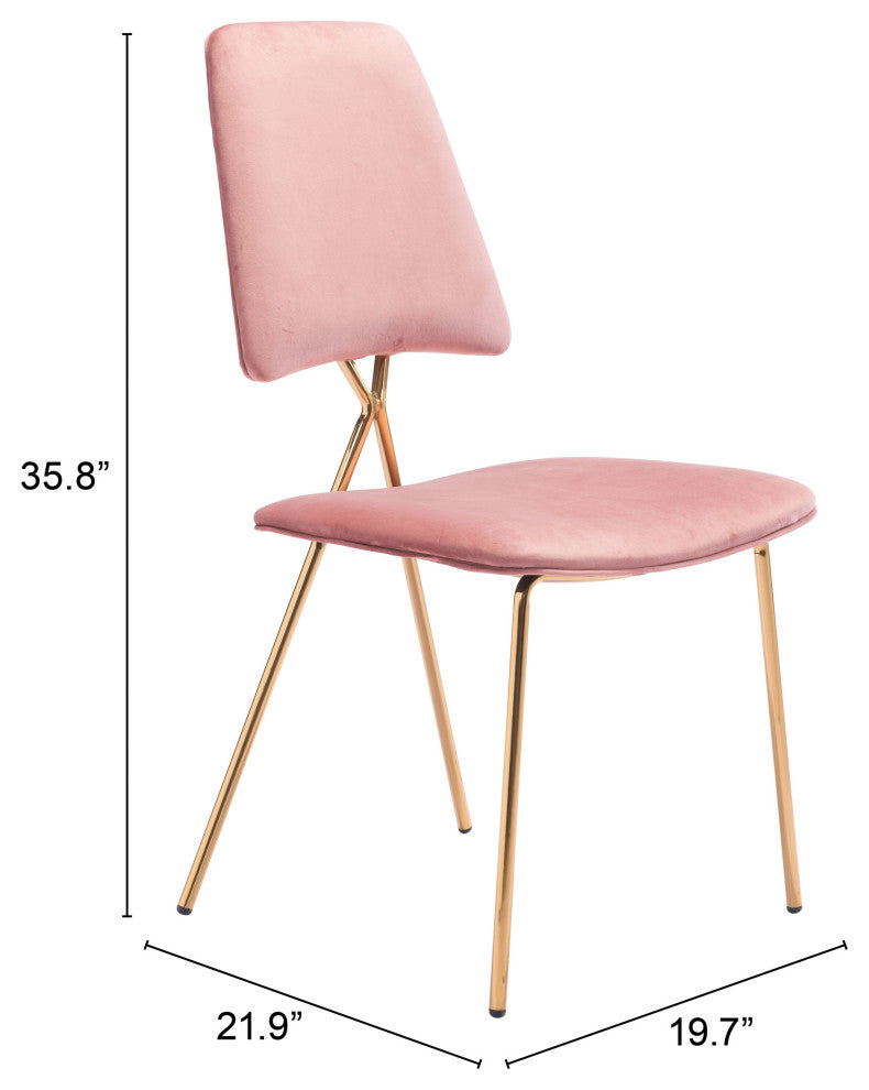 Dining Chair, Set of 2, Steel Metal, Fabric, Pink, Gold, Bar Kitchen Pub Bistro