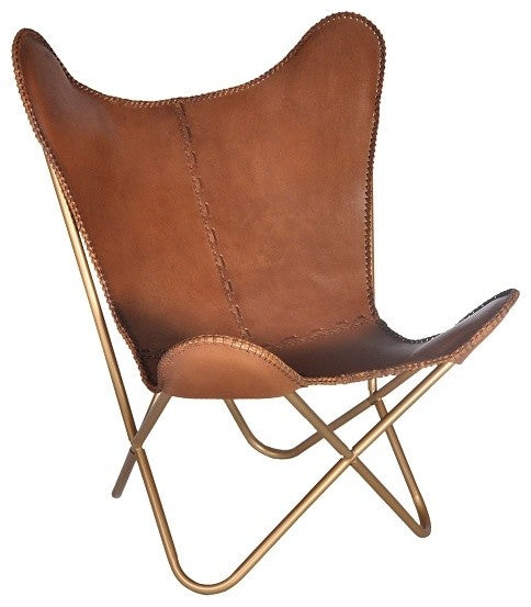 Safari Chestnut Leather Butterfly Chair