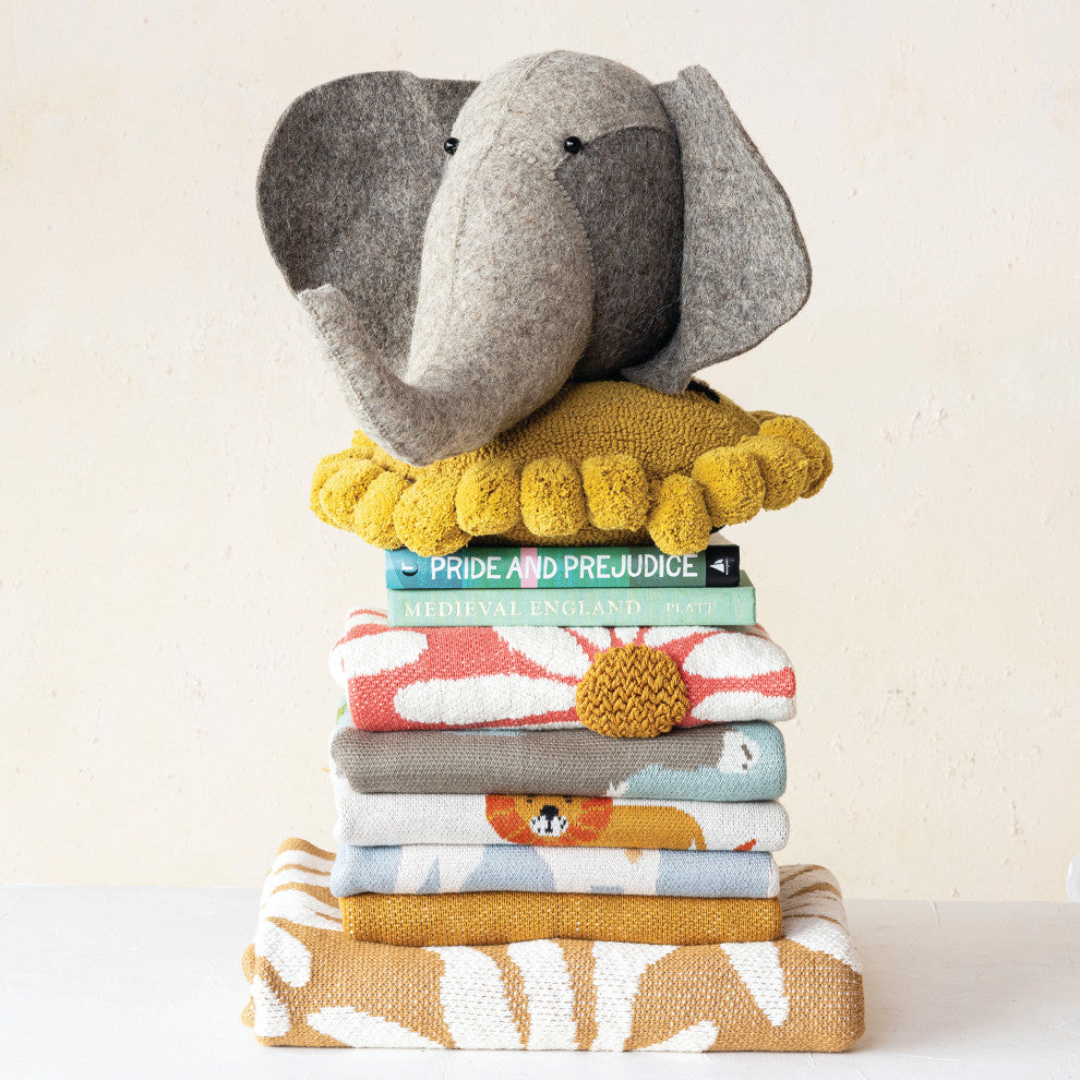 Cotton Knit Baby Blanket With Donkey Prints, Multicolor