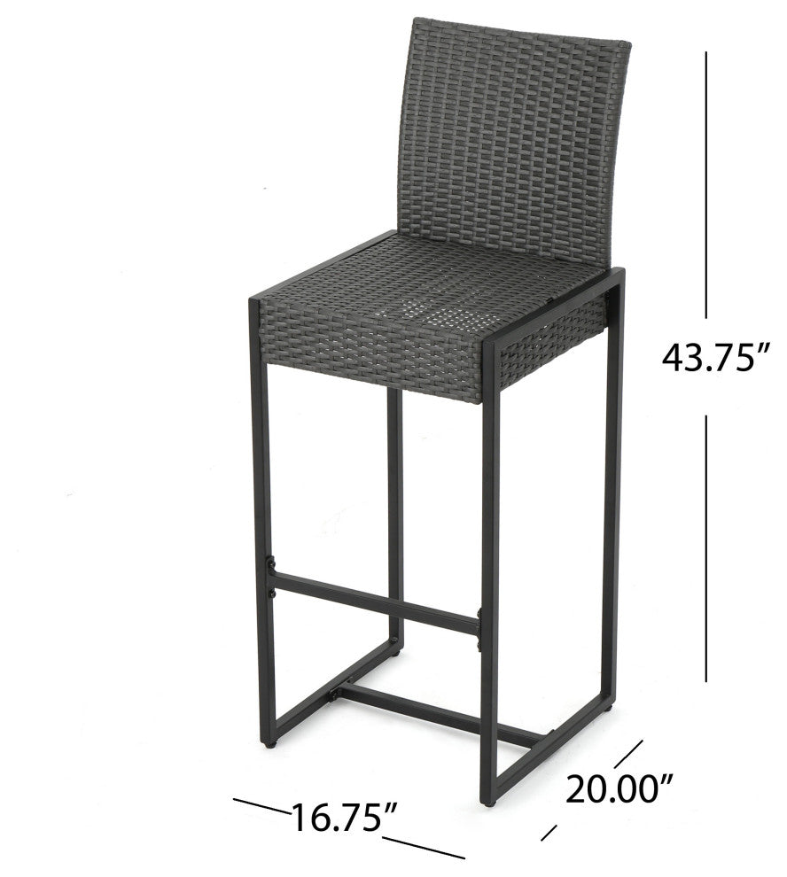 GDF Studio Conrad Outdoor Patio Gray Wicker Barstools, Set of 2