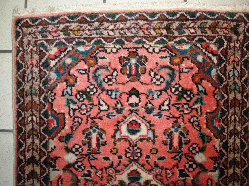 Handmade vintage Persian Lilihan rug 1.9' x 3' (59cm x 93cm) 1970s