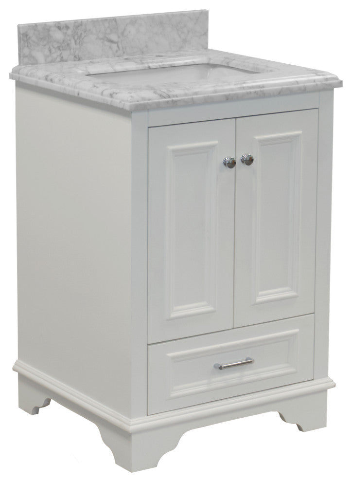 Nantucket 24" Bathroom Vanity, White, Carrara Marble