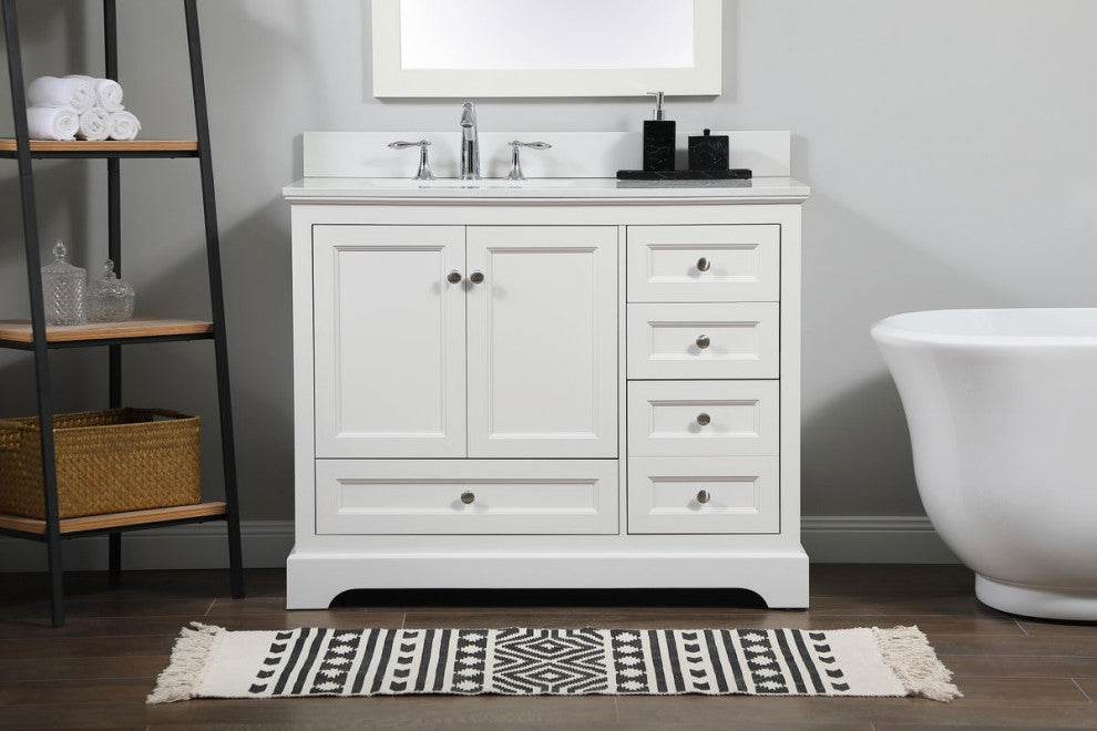 Elegant VF15542WH-BS 42"Single Bathroom Vanity, White With Backsplash