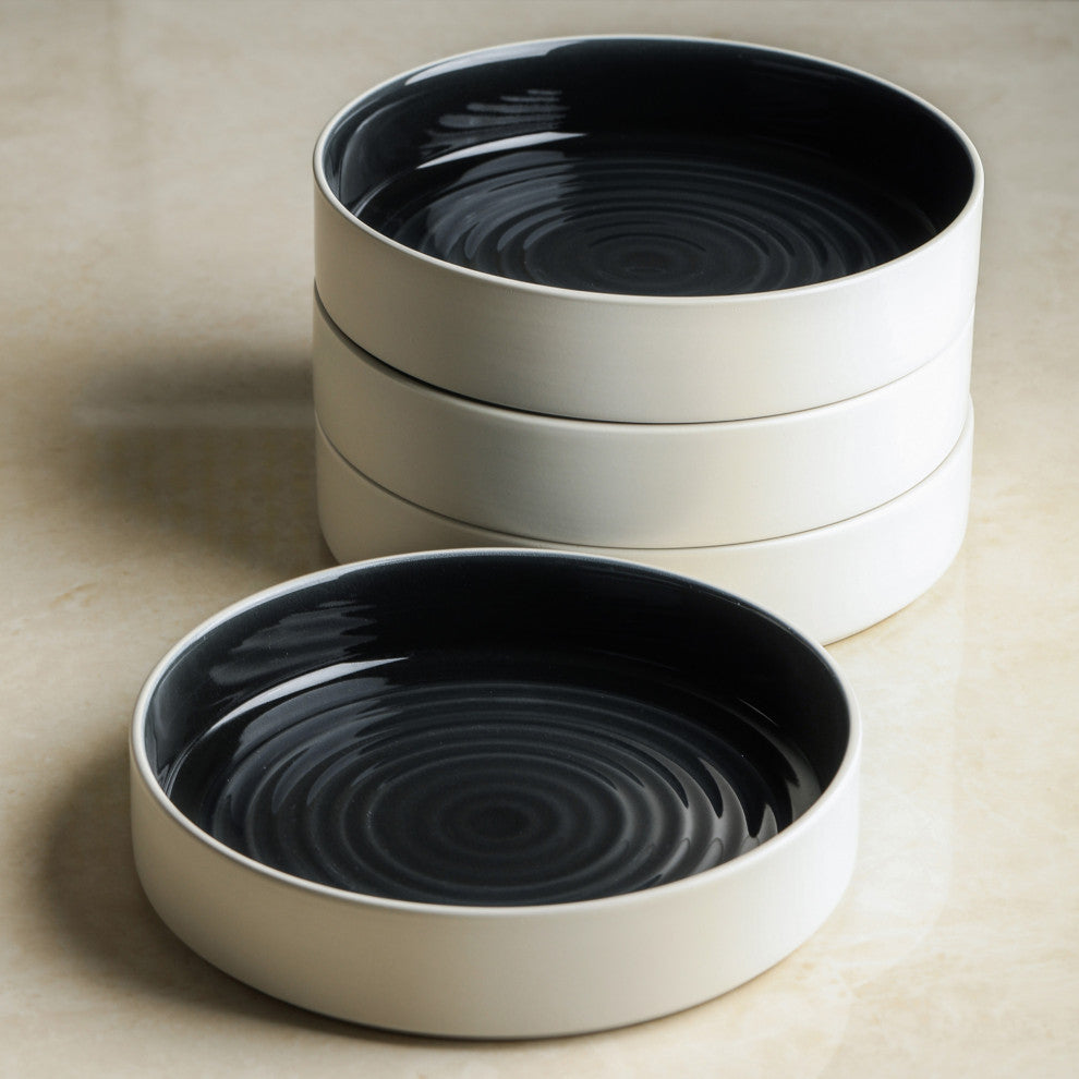 Stone Lain Elica Stoneware 12 Piece Dinnerware Set, Black and Beige