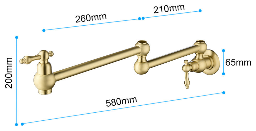 Wellfor Wall Mount Pot Filler Kitchen Faucet With 4 GPM Flow Rate, Brushed Gold