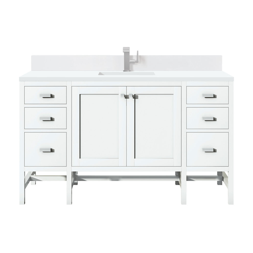 Addison 60" Single Vanity Cabinet, Glossy White, Glossy White, White Zeus, Single-Hole