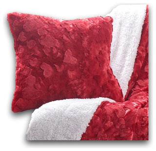Luxury Faux Fur Euro Throw Pillow Covers, Candy Apple Red Hearts, 18" X 18"