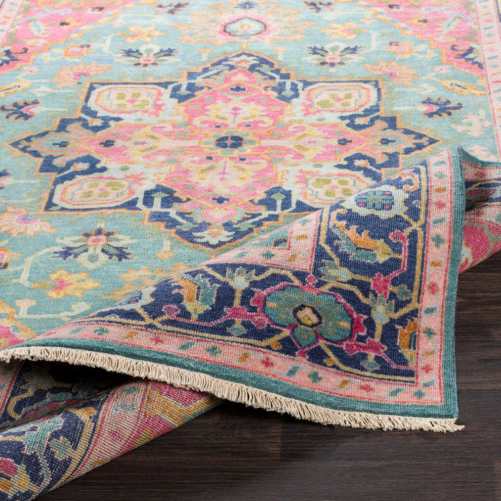 Surya Antique ATQ-1015 Traditional Area Rug, Teal, 8' x 11' Rectangle