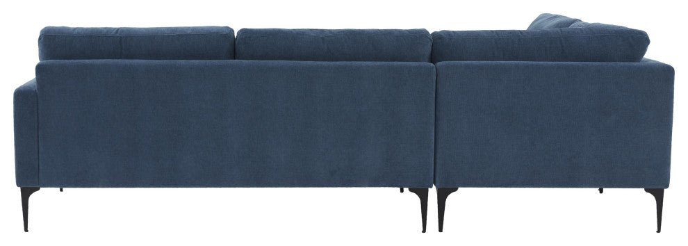 Serena Blue Velvet Large Left Arm Facing Chaise Sectional With Black Legs