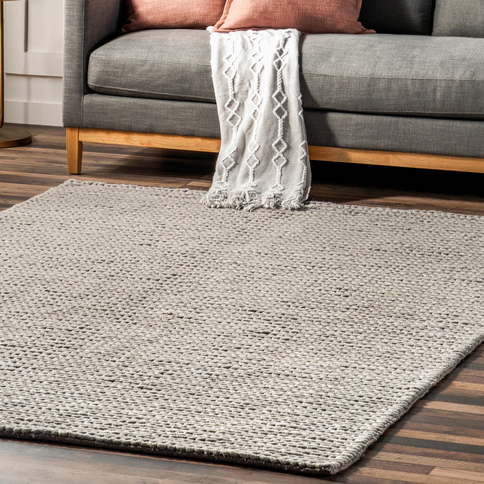 Nuloom Braided Wool Hand Woven Chunky Cable Rug, Light Grey 5'x8'