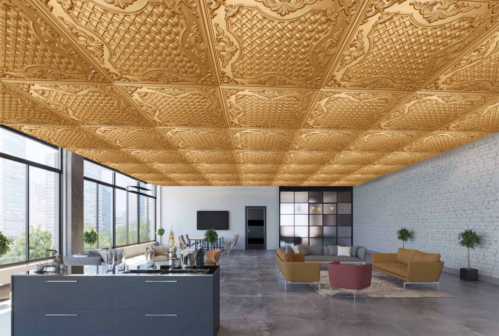 Gold 3D Ceiling Panels, 2'x2', 4 Sq Ft