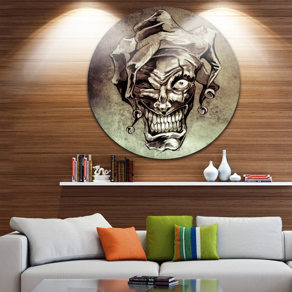 Fantasy Clown Joker Tattoo Sketch, Digital Art Round Wall Art, 23"