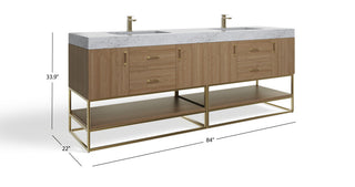 Bahia Bath Vanity, Oak, 84", Brushed Gold Hardware, Double, Freestanding