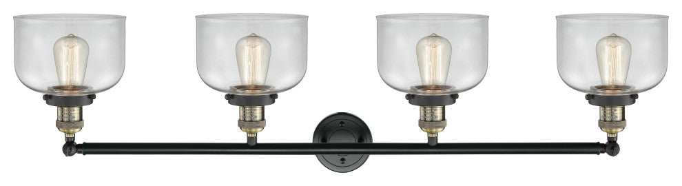 Large Bell 4-Light Bath Fixture, Clear Glass, Black Antique Brass