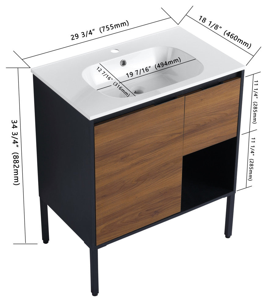 BNK Freestanding Bathroom Vanity Gel Sink, with Soft Close Door, 30x18