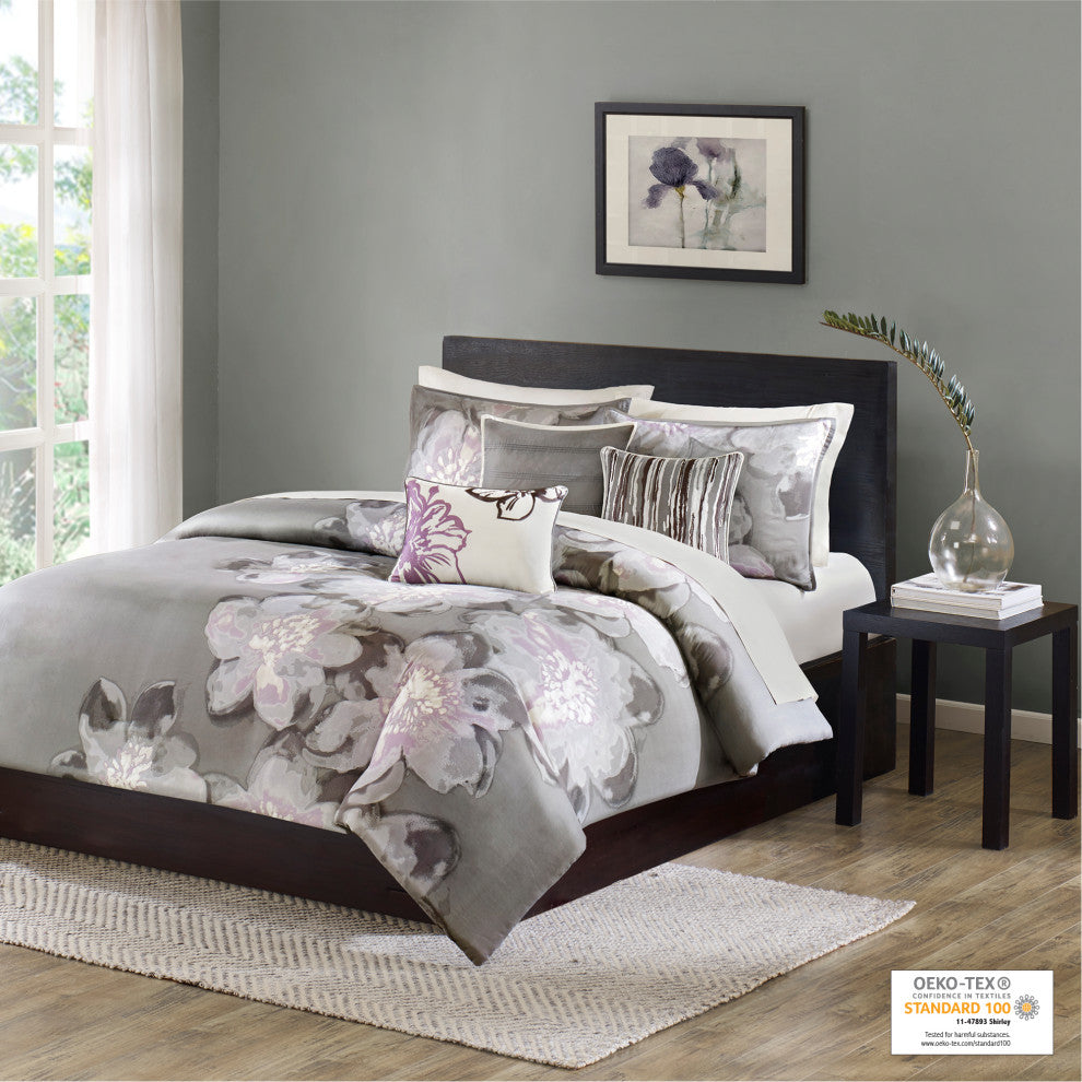 Madison Park Sateen Printed 6-Piece Duvet Set, King