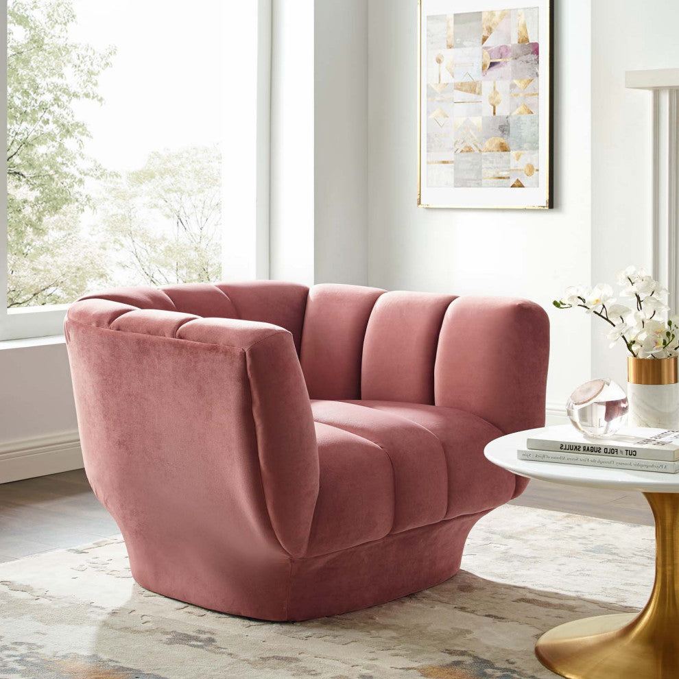 Modern Designer Lounge Accent Side Chair Armchair, Velvet Fabric, Pink
