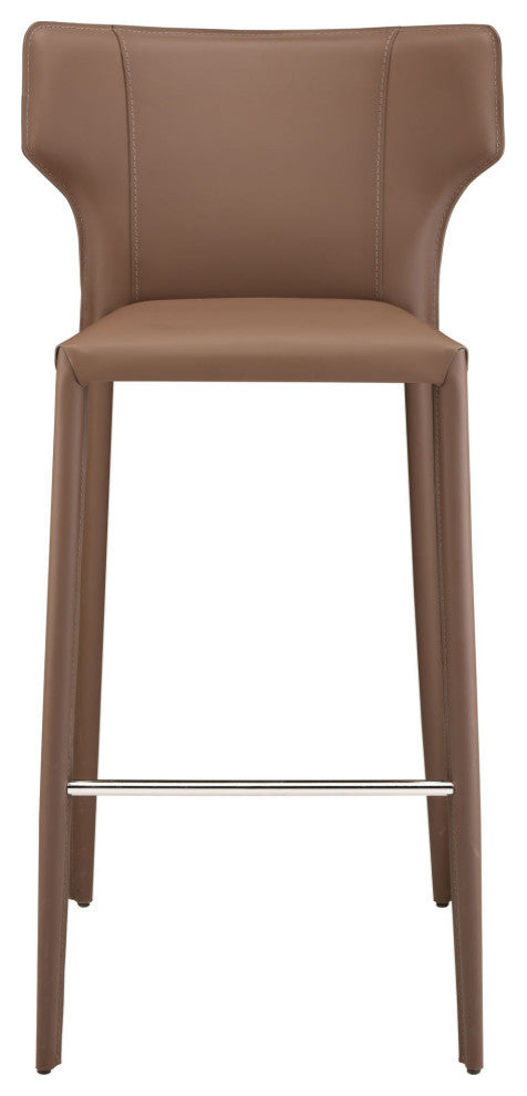 Wayne Bar Stool, Modern Leather Barstool Mink