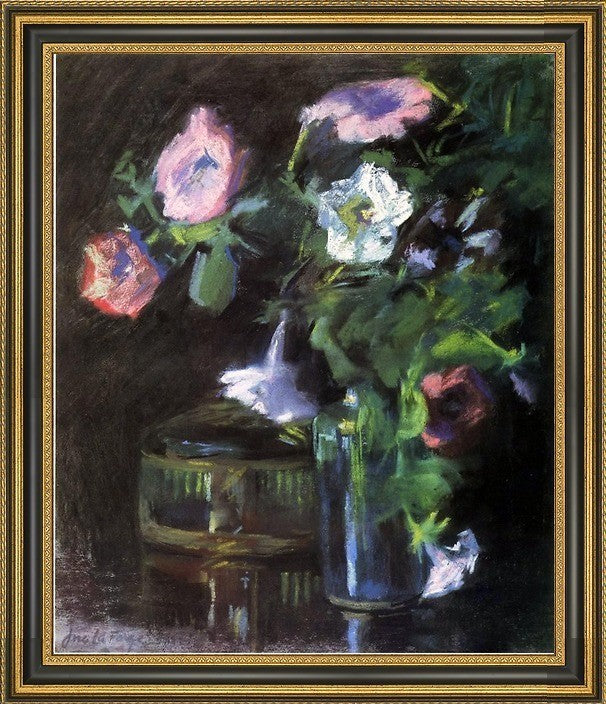 John La Farge Petunias in a Glass Vase Framed Premium Canvas Print, 16"x20"