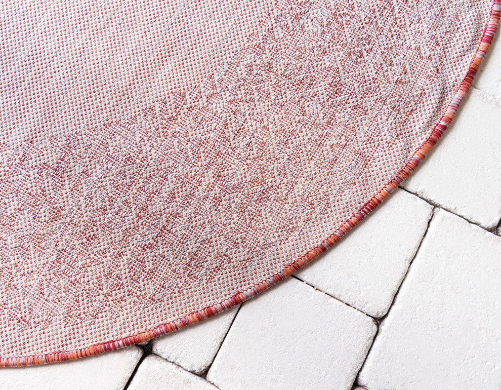Unique Loom Aqua Blue Floral Border Outdoor Area Rug, Rust Red, Gray, 4'' X 4''