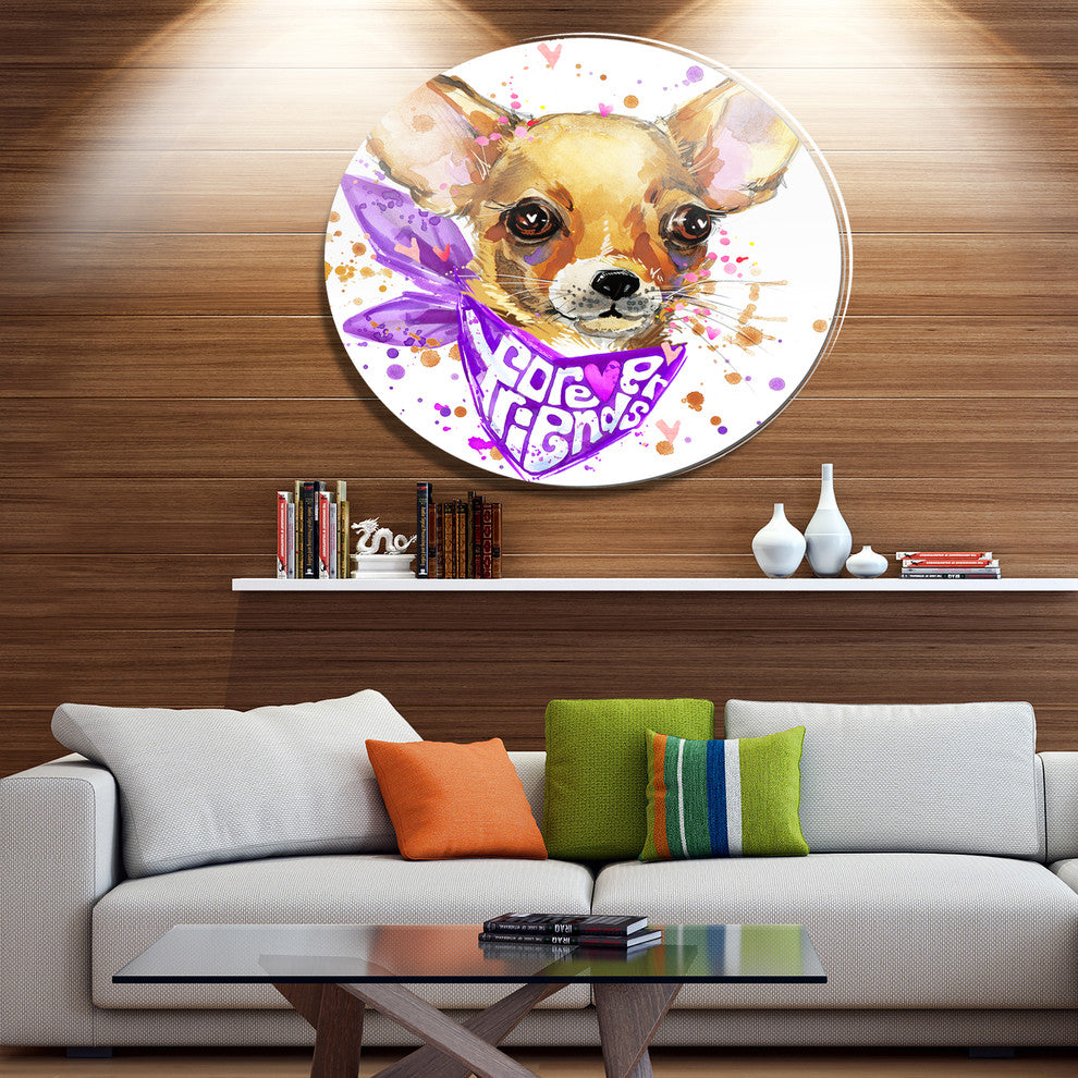 Cute Puppy Dog With Neck Shawl, Animal Art Round Wall Art, 36"
