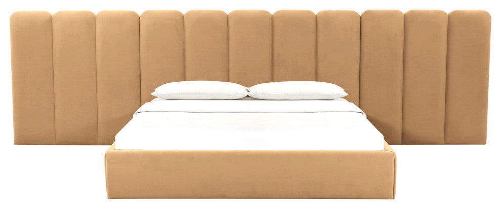 Palani Honey Velvet King Bed with Wings - Honey