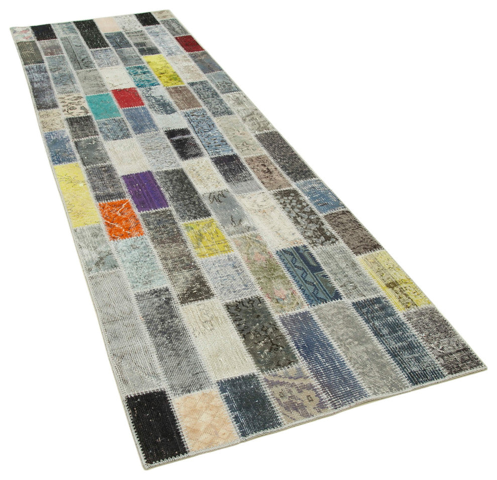 Rug N Carpet - Handwoven Turkish 3' 1" x 9' 11" Overdyed Patchwork Runner Rug