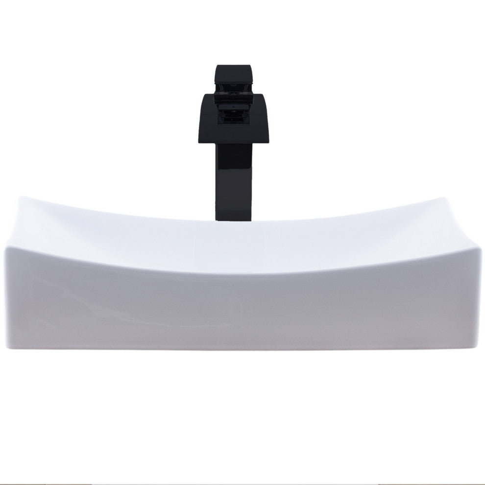 Porcelain Vessel Sink and Faucet Combo Set, Matte Black