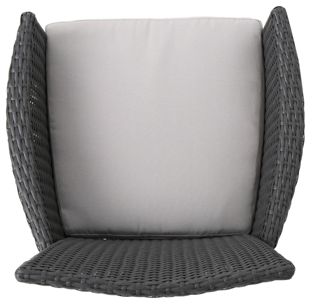 GDF Studio 3-Piece Lori Outdoor Wood and Wicker Bistro Set, Gray and Light Gray