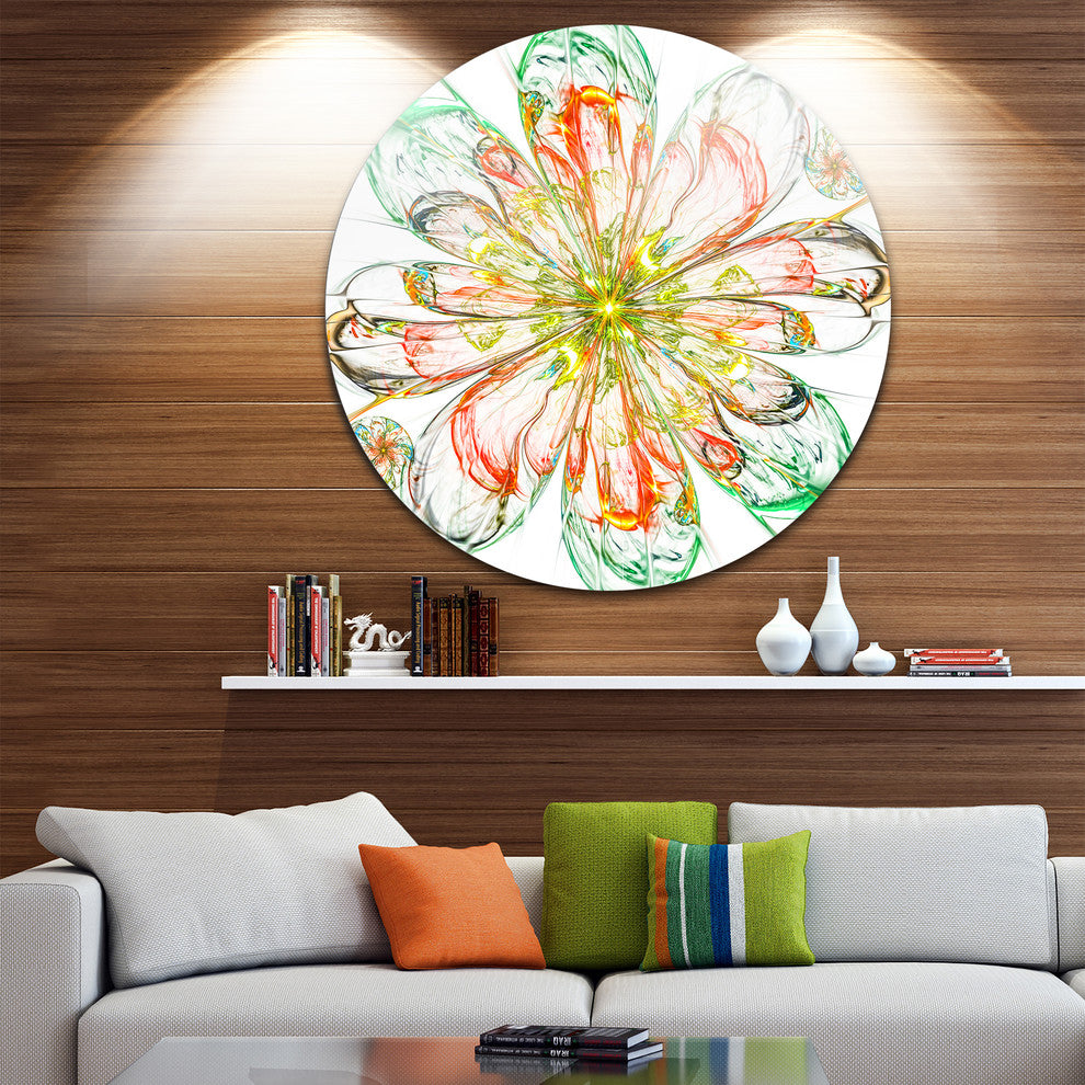 Perfect Shiny Fractal Flower In Red Green, Floral Round Wall Art, 23"