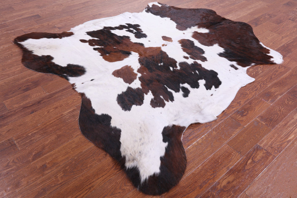 7' 3" X 7' 1" Tricolor Natural Cowhide Rug C2196