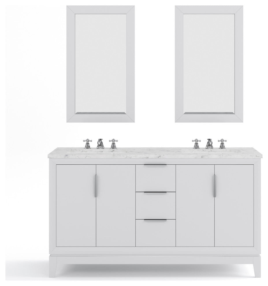 Elizabeth 60" Double Sink Carrara White Marble Vanity, Pure White