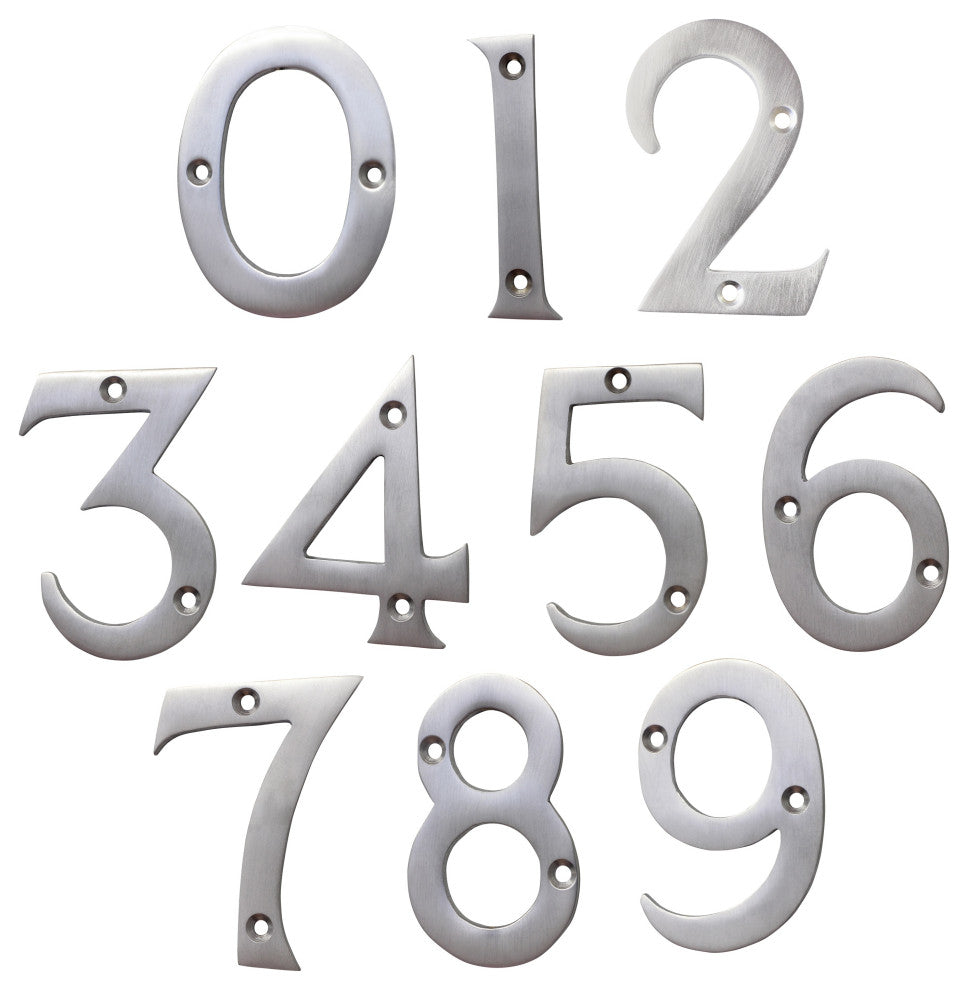 RCH Hardware Brass Modern House Number, 3-Inch, Various Finishes, Satin Chrome,